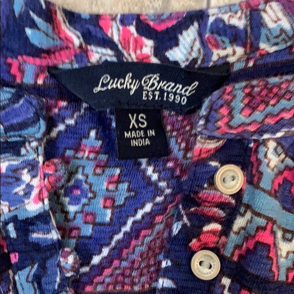 Lucky Brand Navy Multi Colorful Floral Printed Long Sleeve V Neck Top - Picture 2 of 6